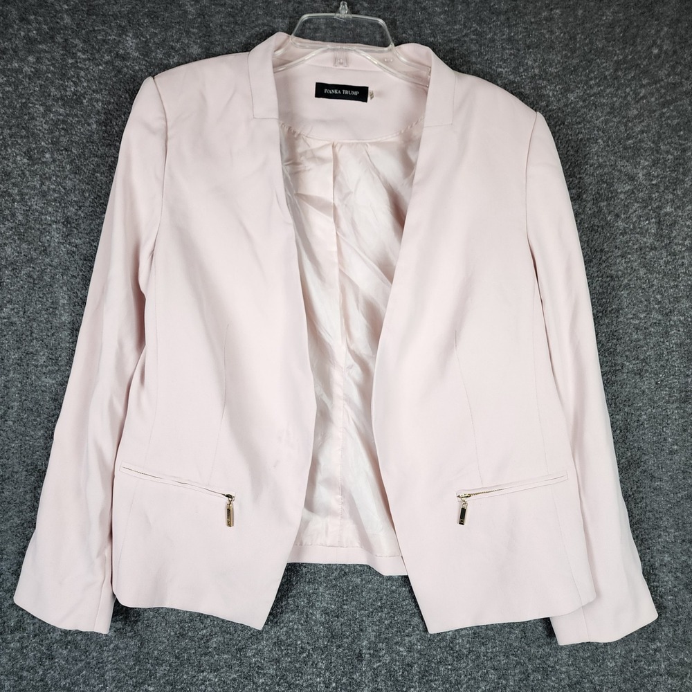 Ivanka Trump Blazer Womens 16 Open Front Light Pink Zipper Pocket EUC